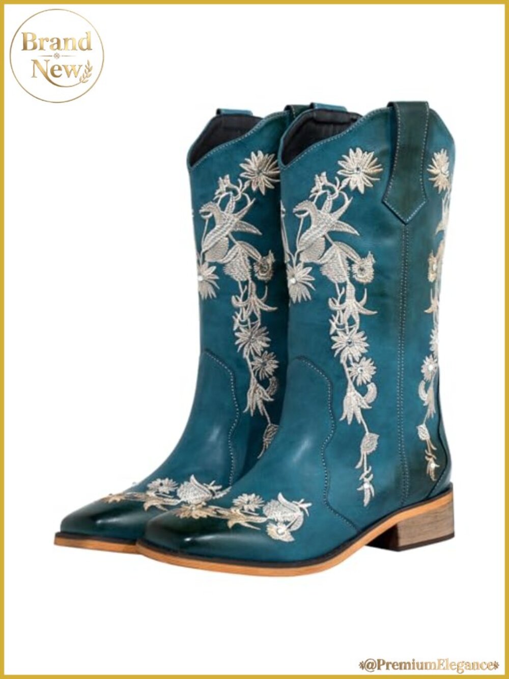 Women's Floral Rhinestone Cowboy Boots Square Toe Wide Calf Western